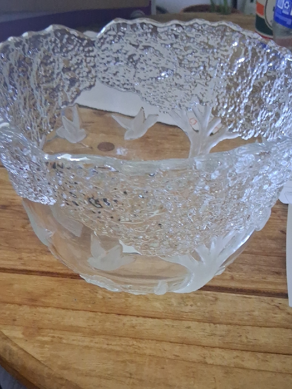 Mikasa Clear Frosted Glass Decorative Bowl with Leaf Motif